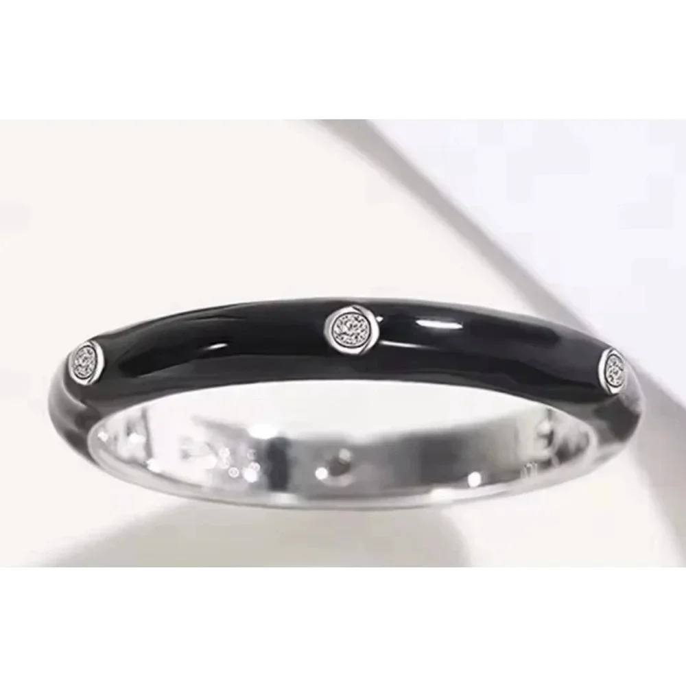 NEW Men’s Pave’ Diamond Black Enamel 925‎ Sterling Silver Band Ring Size 10